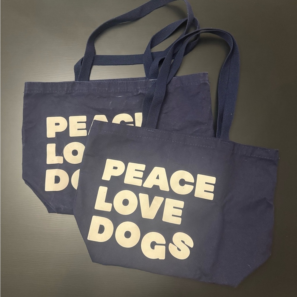 2 “Peace Love Dogs” Navy Canvas Tote Bags